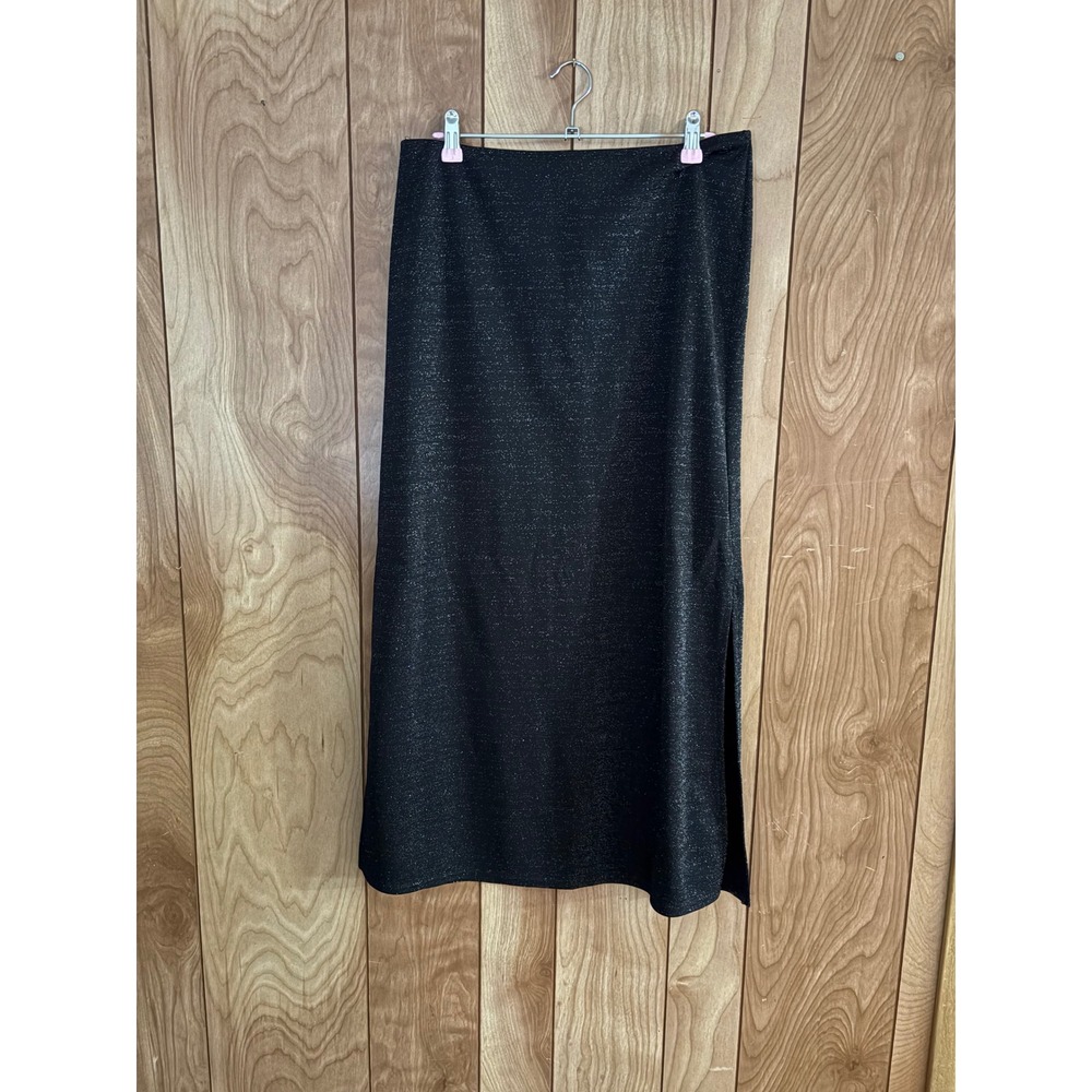 Joe Benbasset Vintage Black Silver Glitter Shimmer‎ Maxi Skirt Side Slit Large